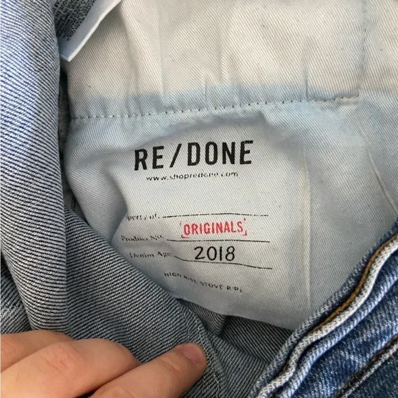 Redone/ Originals High Rise Stovepipe Jeans Blue Size 29 Frayed Hem - Picture 7 of 8